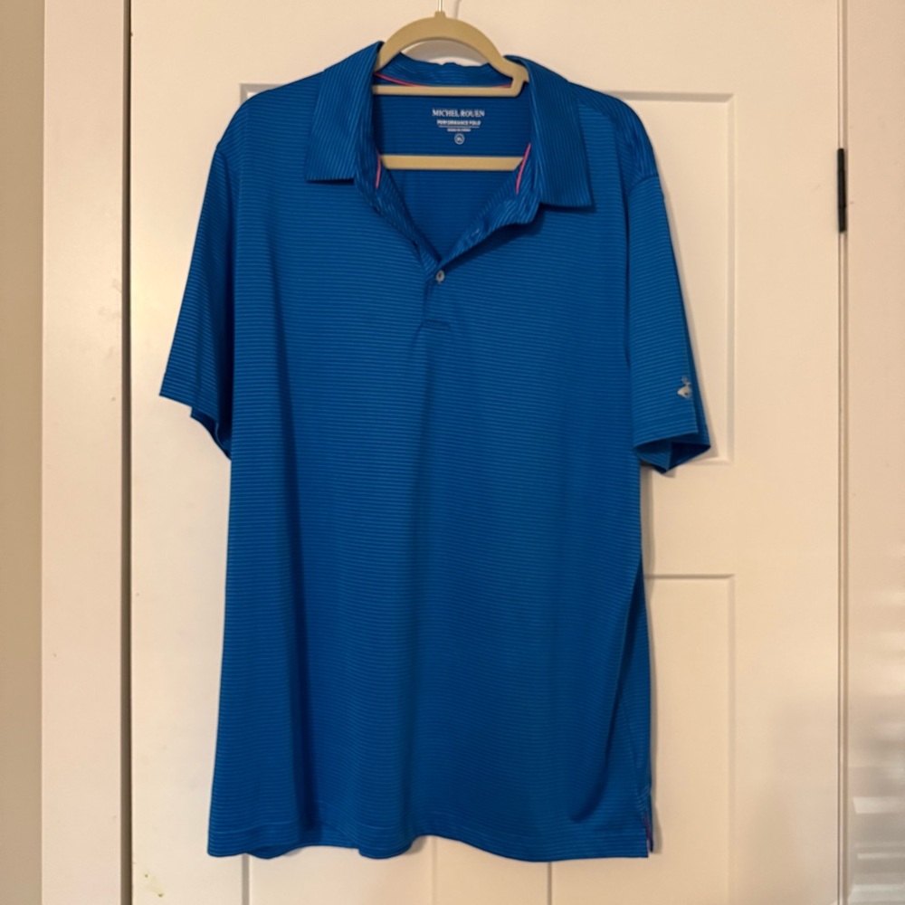 Men’s Dri Fit Performance Polo Blue Striped Golf Shirt XL Michel Rouen - Picture 2 of 4